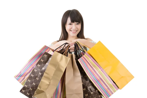 Mutlu alışveriş Asyalı kadın — Stok fotoğraf