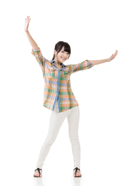 Asian woman stretch arms and feel free — Stock Photo, Image