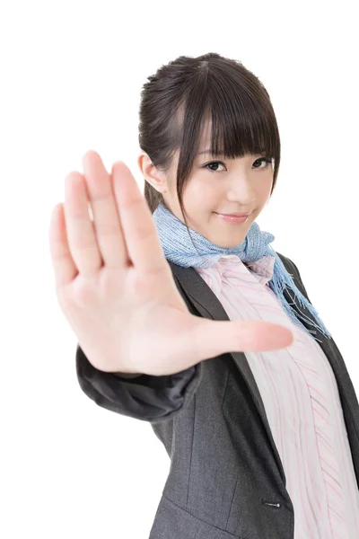 Serious business woman making stop sign — Stock Photo, Image