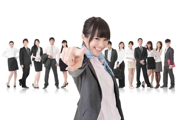 Asian business woman point at the camera — Stock Photo, Image