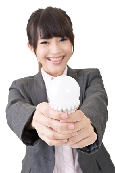 Asian businesswoman with light bulb — Stock Photo, Image