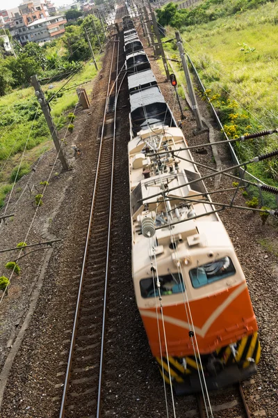 Railroad with train — Stock Photo, Image