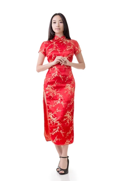 Chinese woman dress traditional cheongsam — Stock Photo, Image