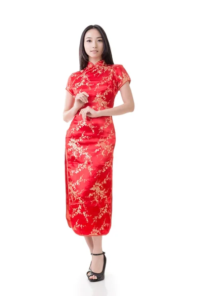 Donna cinese vestito tradizionale cheongsam — Foto Stock