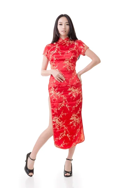 Donna cinese vestito tradizionale cheongsam — Foto Stock