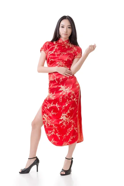 Κινέζα γυναίκα φόρεμα παραδοσιακό cheongsam — Φωτογραφία Αρχείου