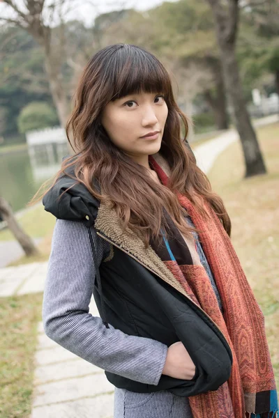 Elegant Asian woman, closeup portrait in outdoor. — Stock Photo, Image