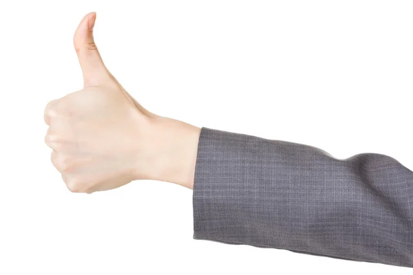 A mão da mulher de negócios com o polegar para cima gesto — Fotografia de Stock