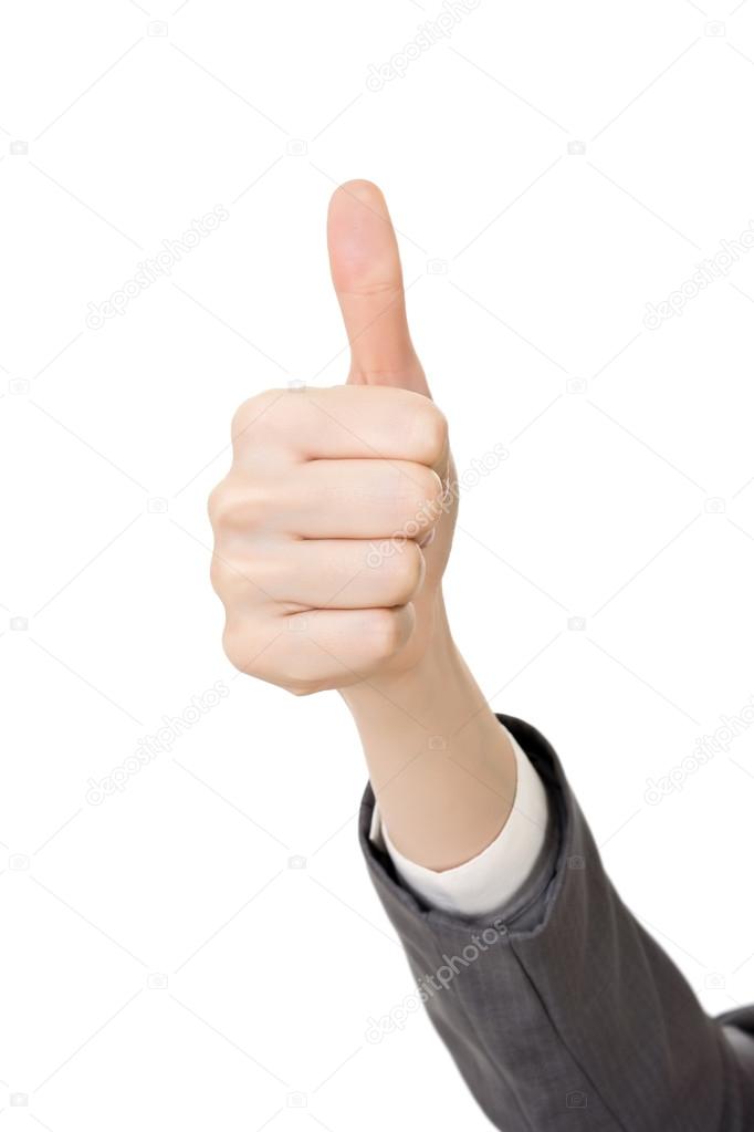 Business woman's hand with thumb up gesture