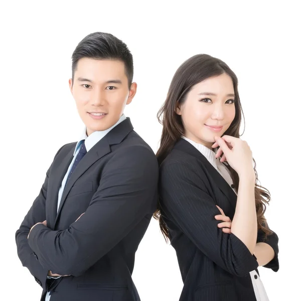 Confident young businessman and businesswoman — Stock Photo, Image