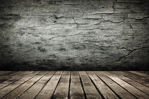 Wooden ground with grunge wall — Stock Photo, Image