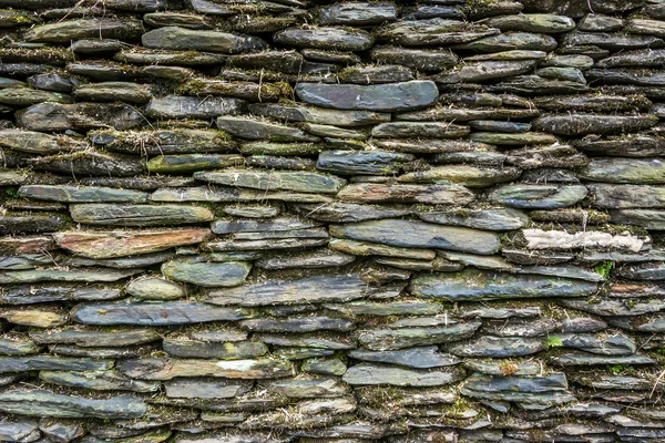 Muro di pietra con muschio verde — Foto Stock