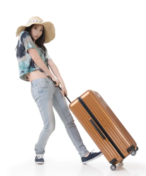 Ekscytujące przeciągnij azjatyckie kobiety w bagażu — Zdjęcie stockowe