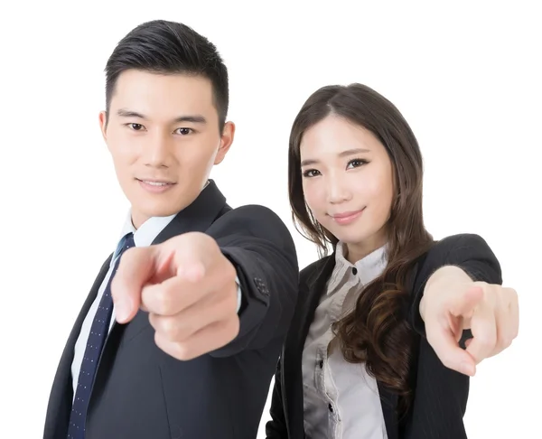 Business man and woman point at you — Stock Photo, Image