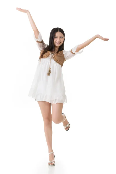 Asian woman with white short dress — Stock Photo, Image