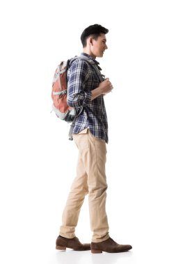 Genç Asyalı backpacker yan görünüm