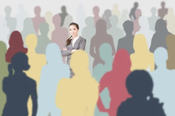 Confident Asian business woman in a crowd — Stock Photo, Image