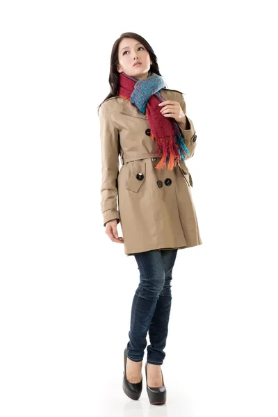 Asian lady with coat in winter — Stock Photo, Image