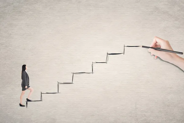 Asian business woman walk on stairs — Stock Photo, Image