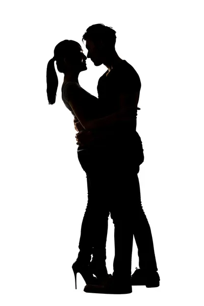 Silhouette of Asian couple hug — Stock Photo, Image