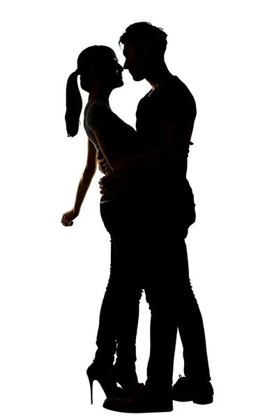 Silhouette of Asian couple hug — Stock Photo, Image