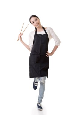 Asyalı kadını tutun chopsticks