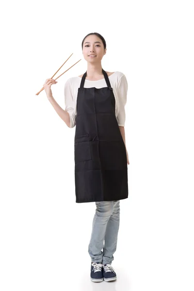 Asian housewife hold chopsticks — Stock Photo, Image