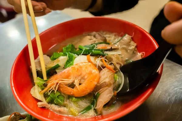 Macarrão Frutos Mar Com Camarão Restaurante Taiwan — Fotografia de Stock