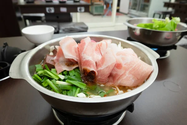 Taiwan Hot Pot Sliced Pork Vegetables Restaurant — Stock Photo, Image