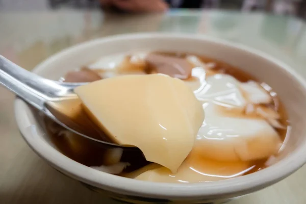 Taiwanai Hagyományos Snack Tofu Puding Közelkép — Stock Fotó