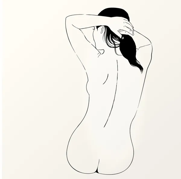 Croquis vectoriel de femme nue. Vue arrière — Image vectorielle