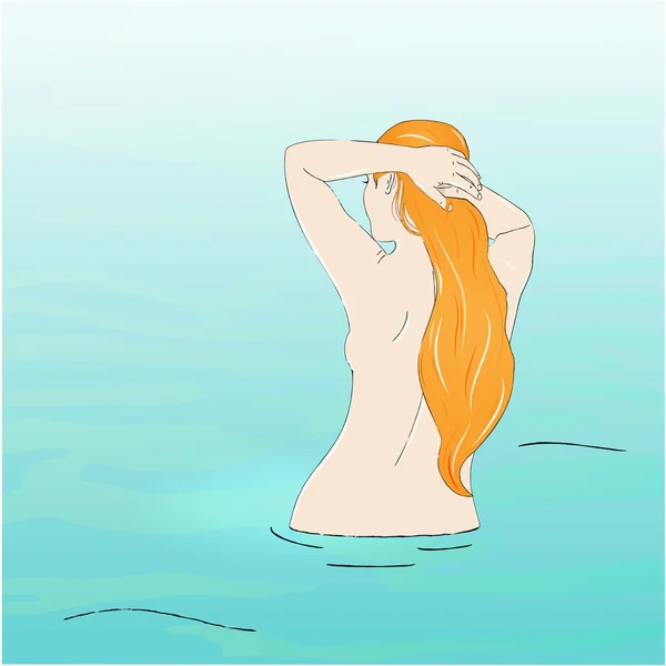 Boceto vectorial de mujer desnuda en el agua — Vector de stock