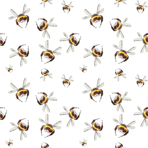 Modello senza cuciture disegnato a mano con api volanti — Foto Stock
