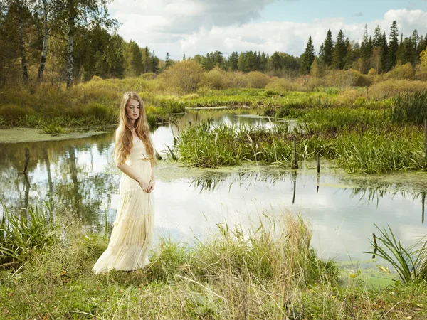 妖精の森林でロマンチックな女性の写真 — ストック写真