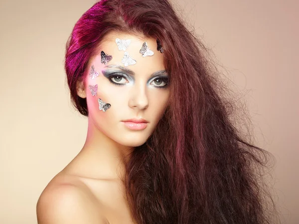 Portrait beautiful young woman with flying hair — Stock Photo, Image