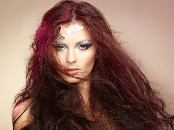 Portrait beautiful young woman with flying hair — Stock Photo, Image