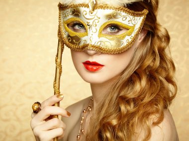 gizemli altın Venedik Maske güzel genç kadın