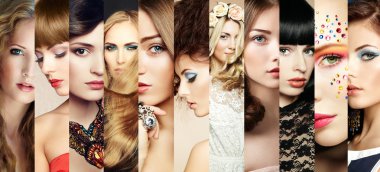 Beauty collage. Faces of women clipart
