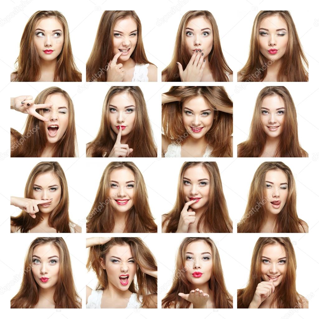 Collage of beauty face woman. Beautiful of young girl smile
