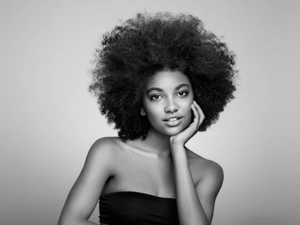 Retrato Belleza Una Chica Afroamericana Con Cabello Afro Hermosa Mujer —  Fotos de Stock