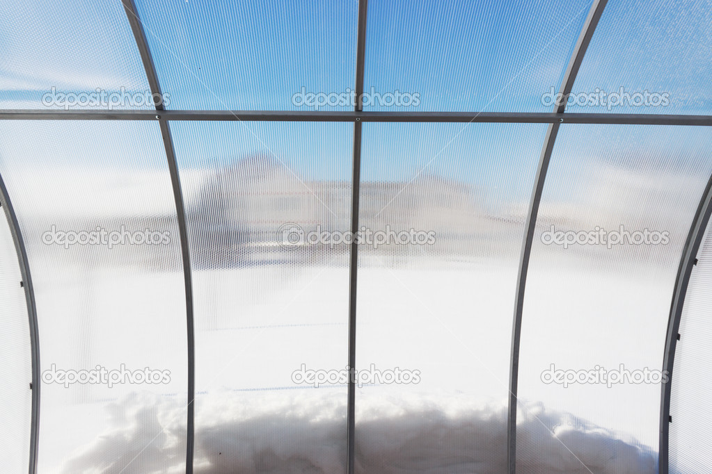 View from inside a greenhouse winter