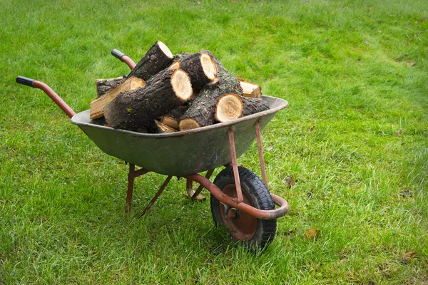 An old wheelbarrow full of firewood — Stock Photo, Image