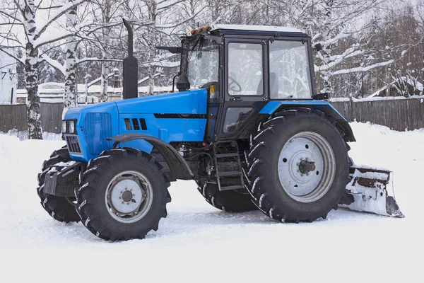 Agricultural Tractor Used Remove Snow Streets Village Unusually Snowy Winter — 图库照片
