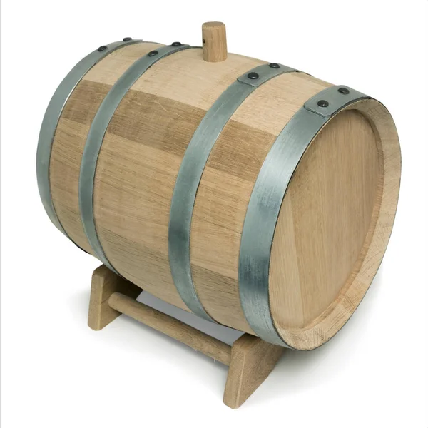 Oak Barrel Small Capacity Stand White Background — Stock Photo, Image