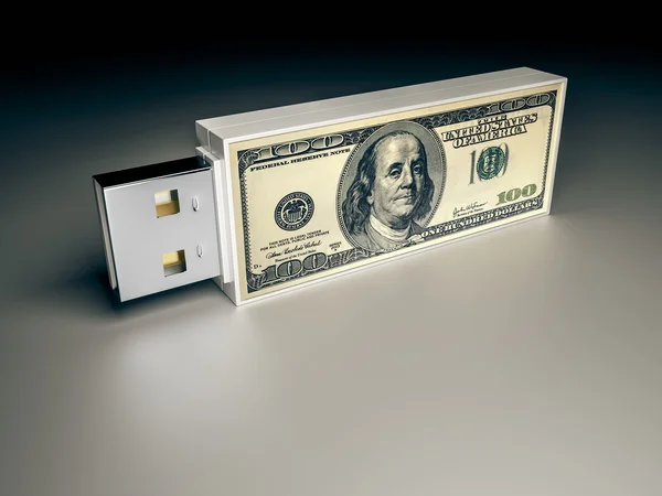 USB disk s poznámkou dolar — Stock fotografie
