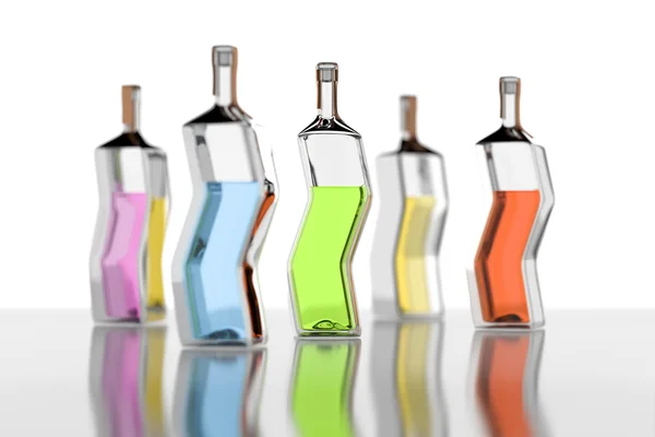 Cinco botellas de color — Foto de Stock