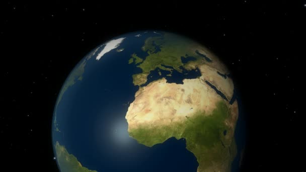 Zoom naar Europa. 3D-animatie met hoge gedetailleerde nasa beelden voor de aarde. — Stockvideo