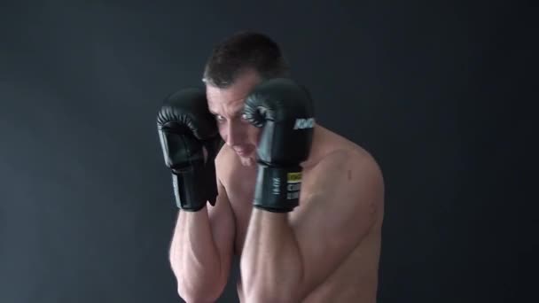 Boxning man i studion — Stockvideo