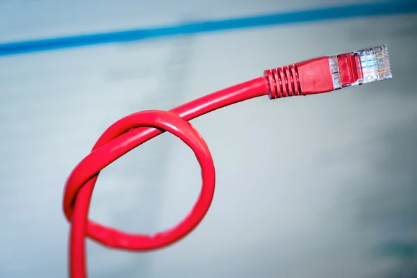 Rode netwerk kabel met een knoop — Stockfoto