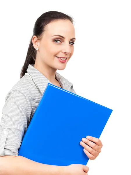 Business woman with a blue binder — Stock Photo, Image